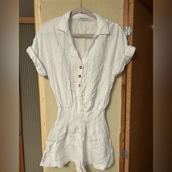 White Button-Up Linen Romper - Picture 1 of 4
